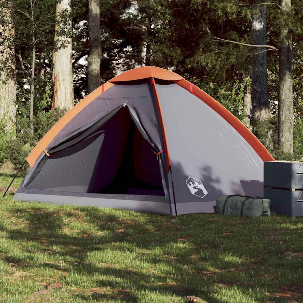 Kuppeltelt For Camping 4 Personer Grå Og Oransje Vanntett
