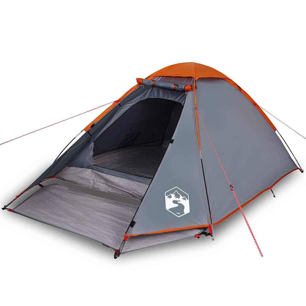 Kuppeltelt For Camping 2 Personer Grå Og Oransje Vanntett