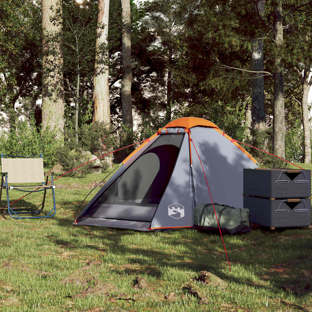 Kuppeltelt For Camping 2 Personer Grå Og Oransje Vanntett