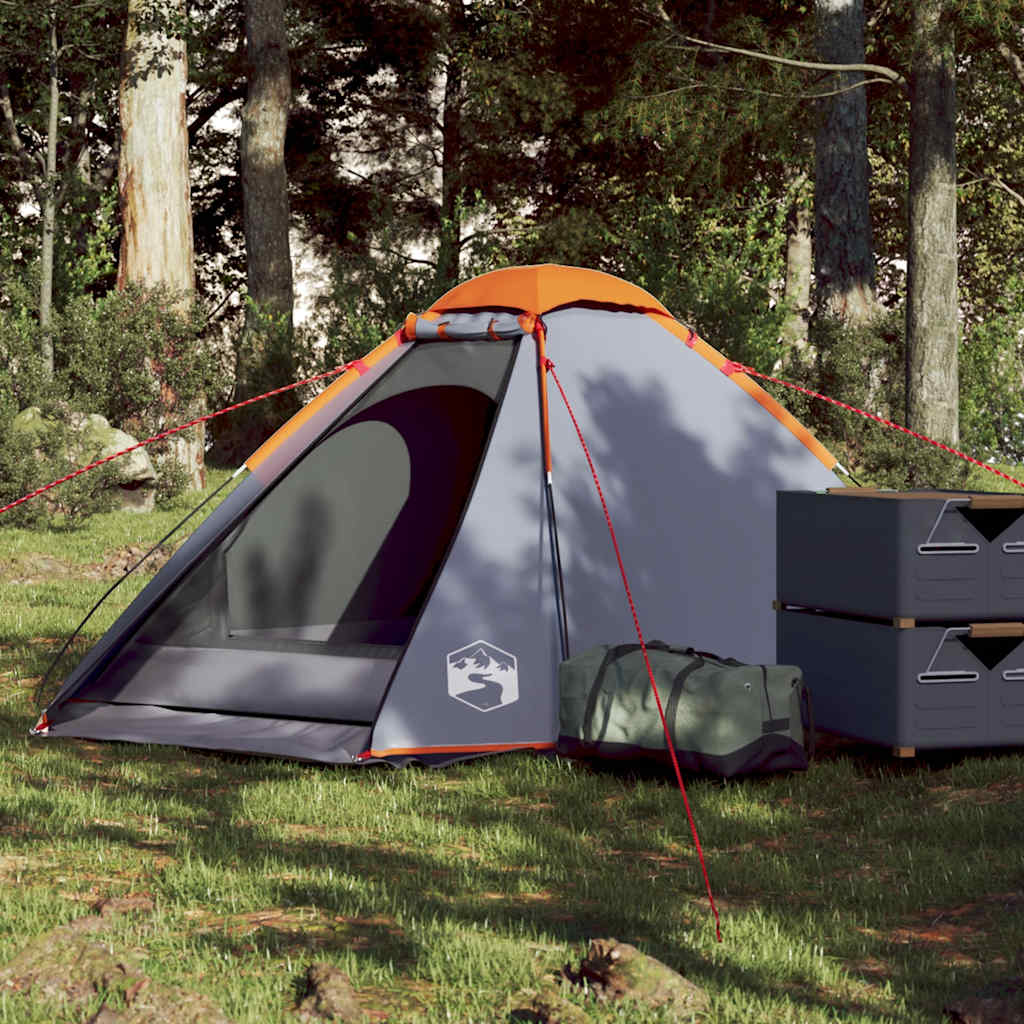 Kuppeltelt For Camping 2 Personer Grå Og Oransje Vanntett