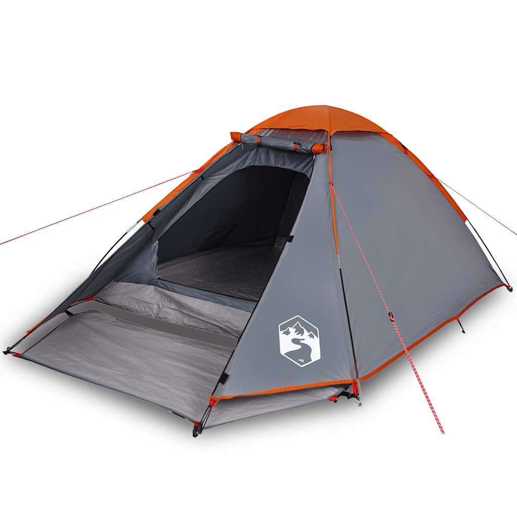 Kuppeltelt For Camping 4 Personer Grå Og Oransje Vanntett