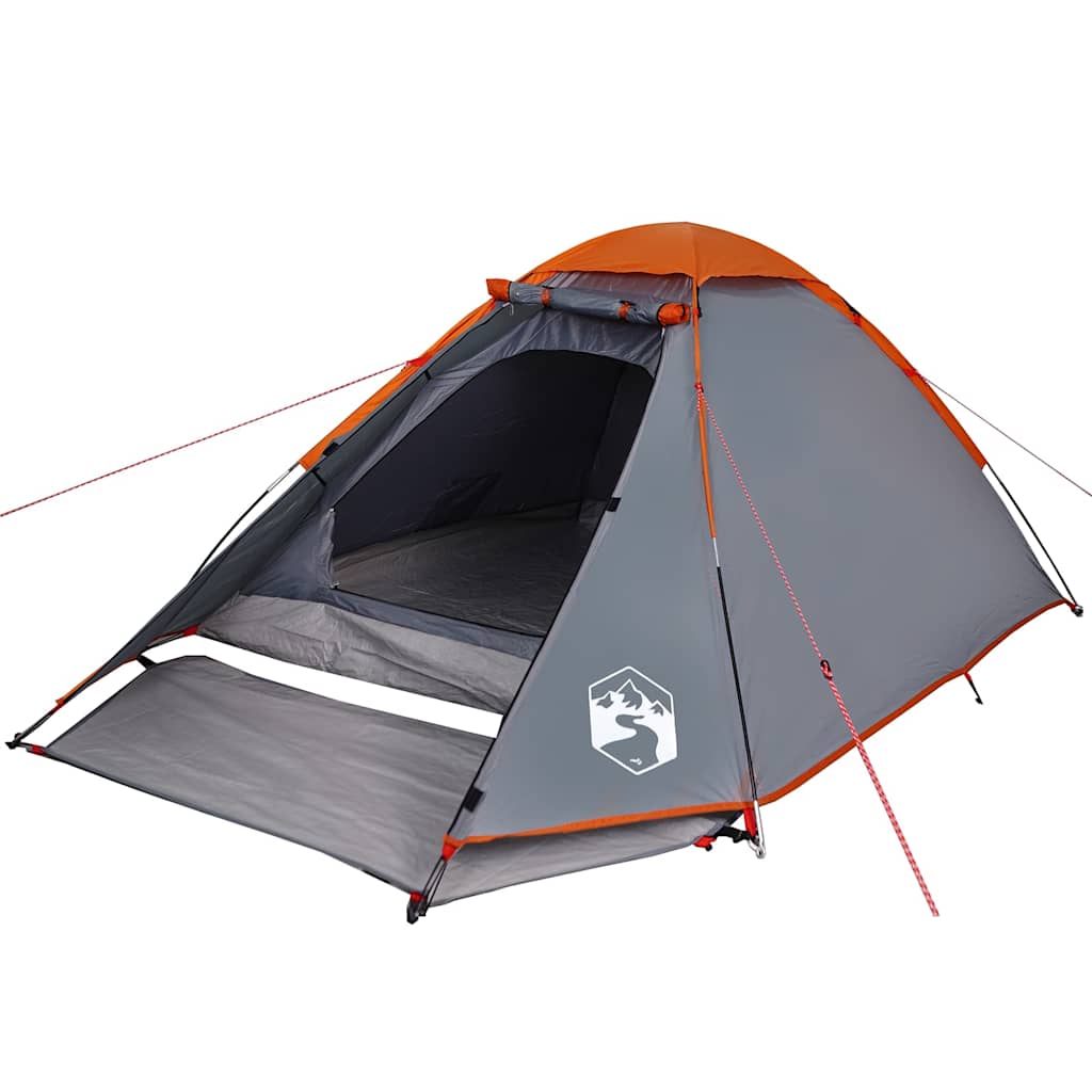 Kuppeltelt For Camping 4 Personer Grå Og Oransje Vanntett