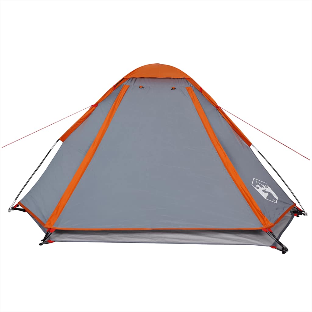 Kuppeltelt For Camping 4 Personer Grå Og Oransje Vanntett