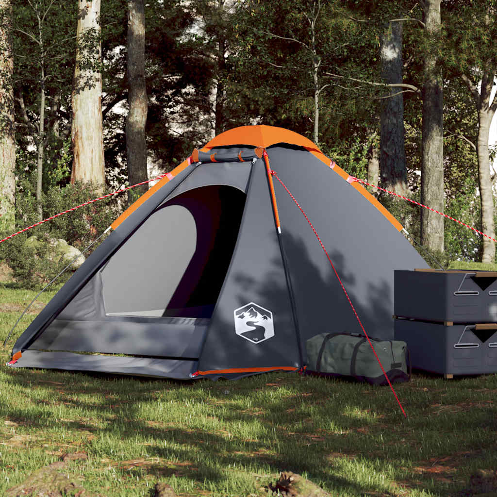 Kuppeltelt For Camping 4 Personer Grå Og Oransje Vanntett