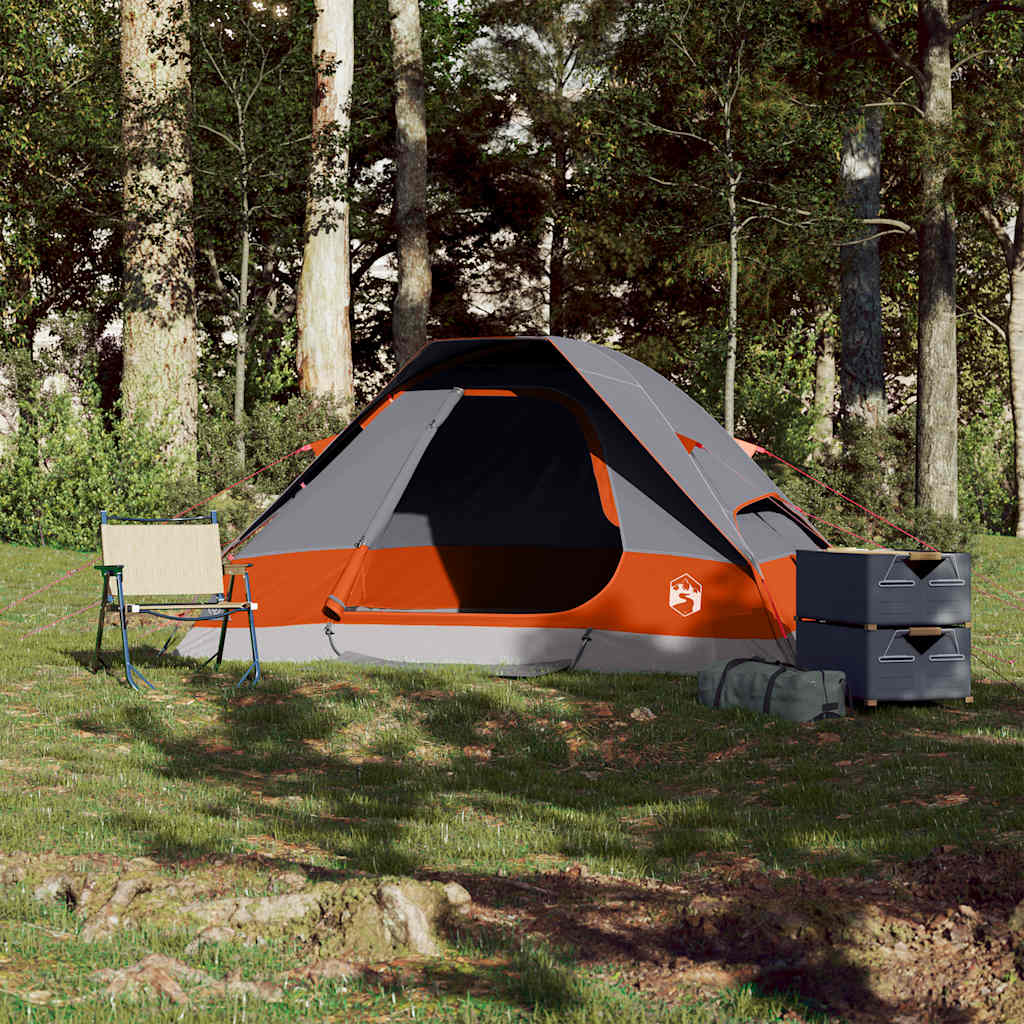 Kuppeltelt For Camping 2 Personer Grå Og Oransje Vanntett