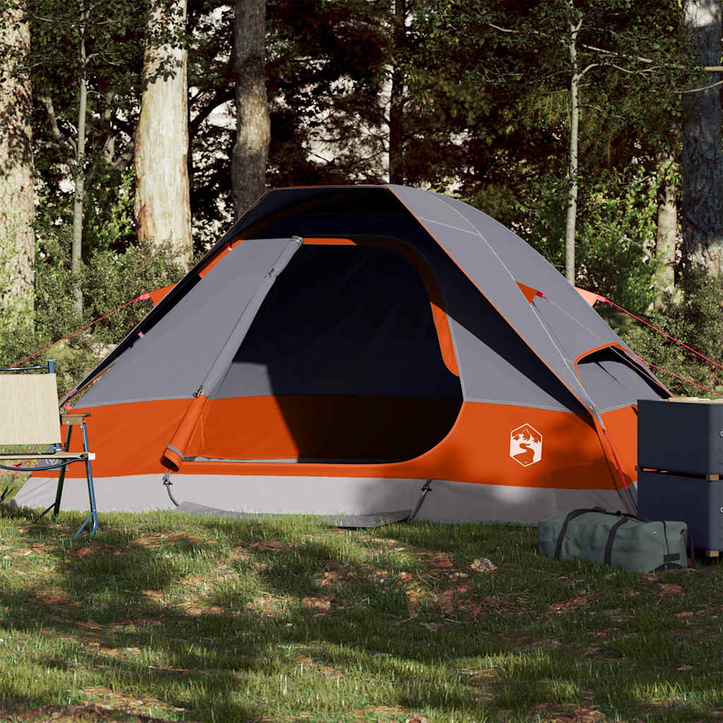 Kuppeltelt For Camping 2 Personer Grå Og Oransje Vanntett
