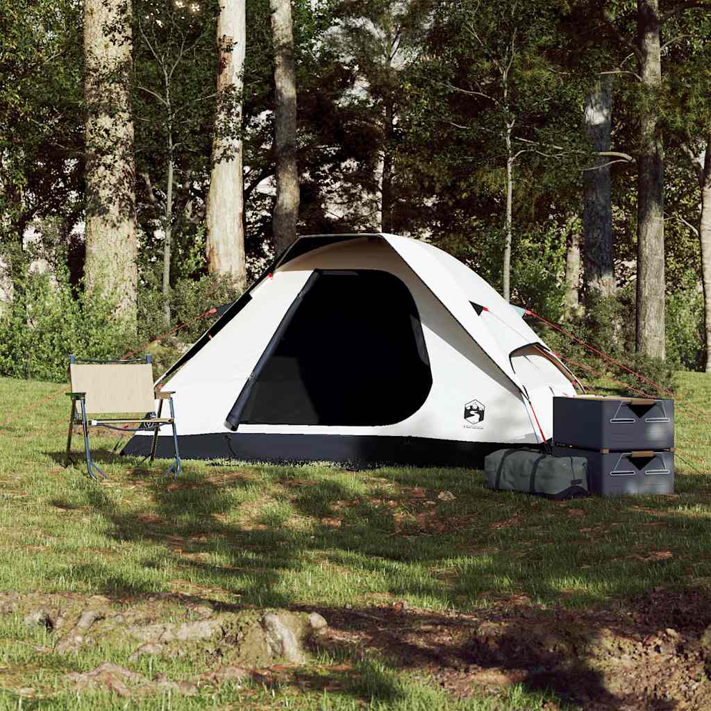 Kuppeltelt For Camping 2 Personer Hvit Blendingsstoff Vanntett