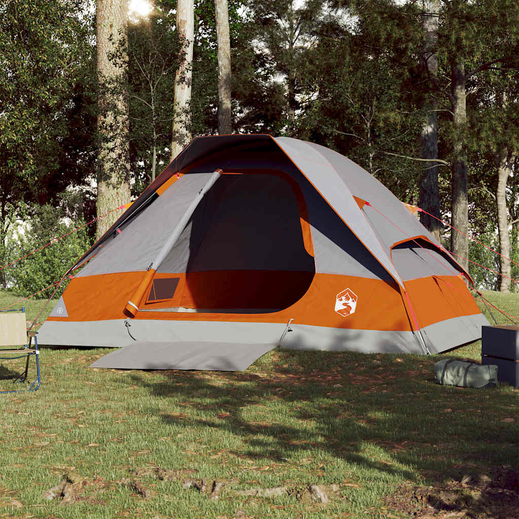 Kuppeltelt For Camping 4 Personer Grå Og Oransje Vanntett