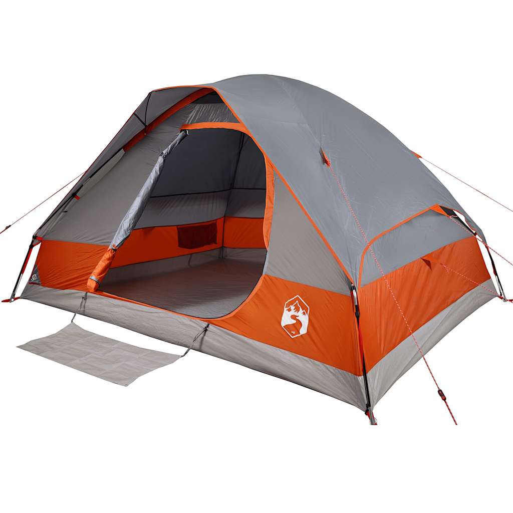 Kuppeltelt For Camping 4 Personer Grå Og Oransje Vanntett