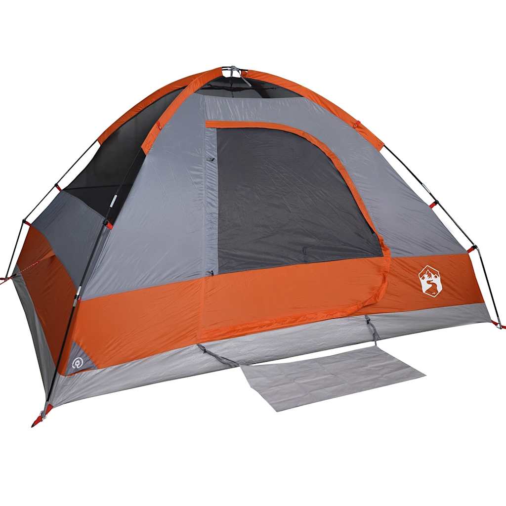 Kuppeltelt For Camping 4 Personer Grå Og Oransje Vanntett