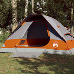 Kuppeltelt For Camping 4 Personer Grå Og Oransje Vanntett