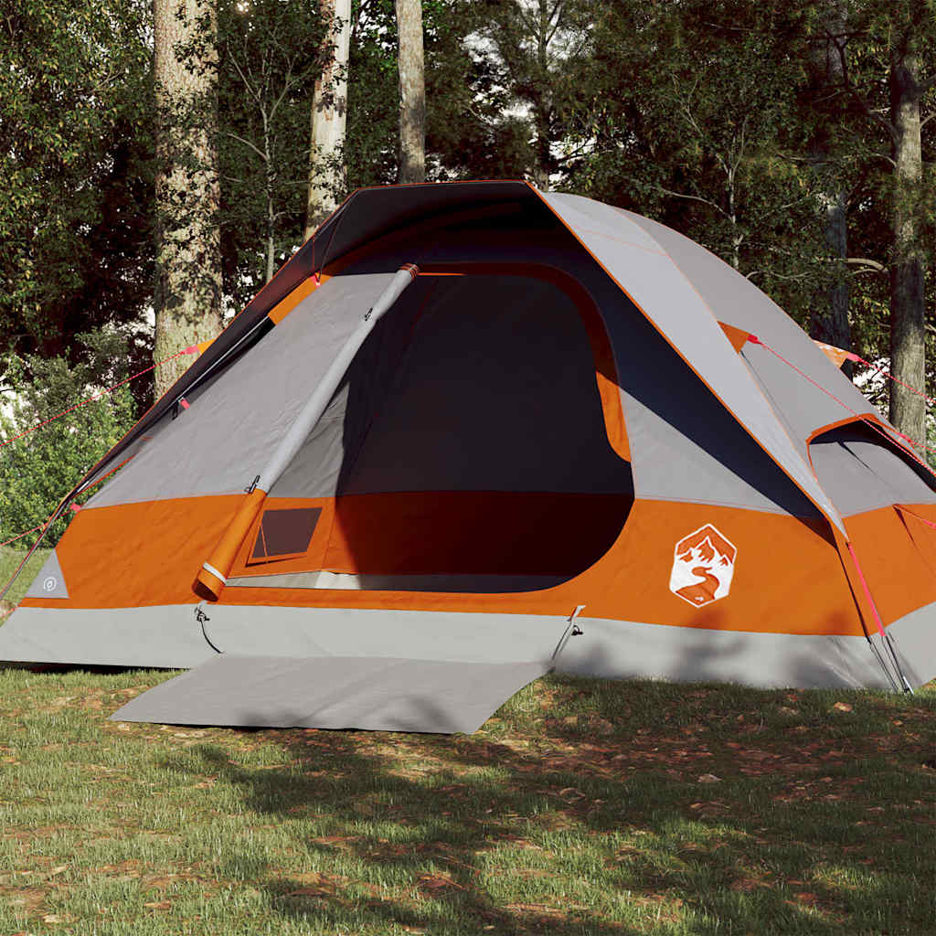 Kuppeltelt For Camping 4 Personer Grå Og Oransje Vanntett