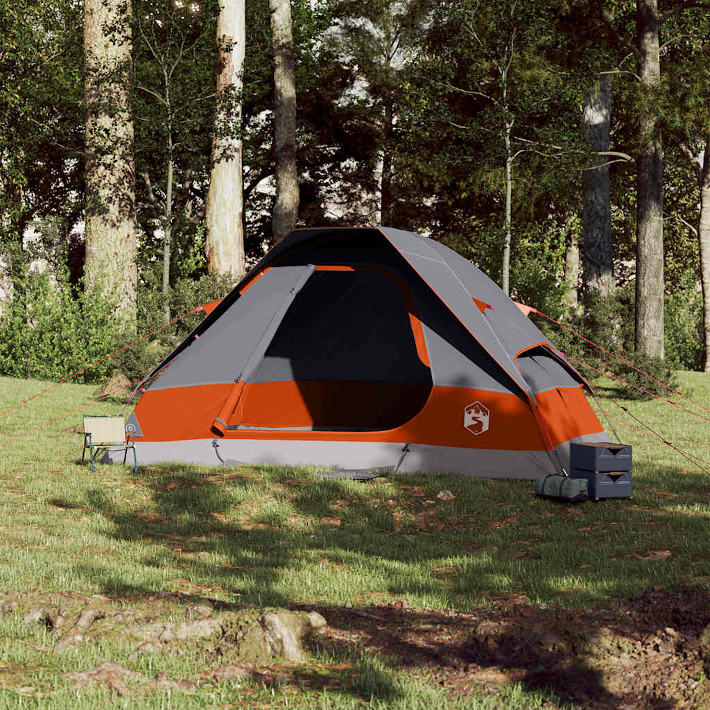 Kuppeltelt For Camping 6 Personer Grå Og Oransje Vanntett