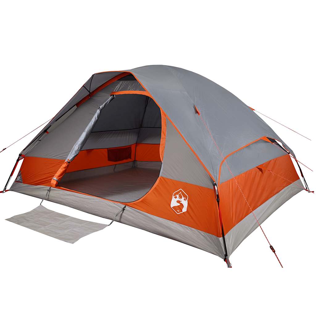 Kuppeltelt For Camping 6 Personer Grå Og Oransje Vanntett