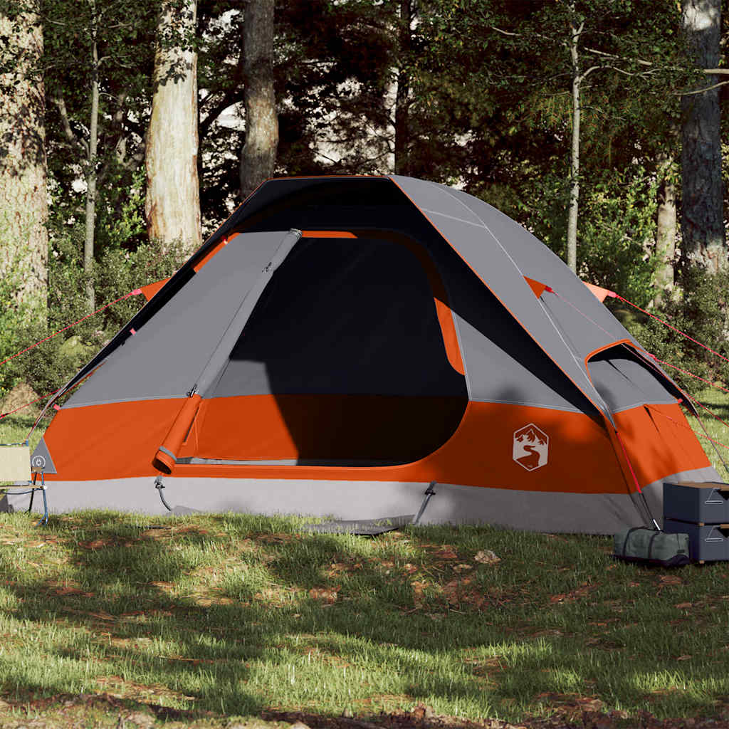 Kuppeltelt For Camping 6 Personer Grå Og Oransje Vanntett