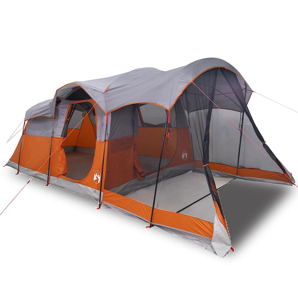 Tunneltelt For Camping 8 Personer Grå Og Oransje Vanntett