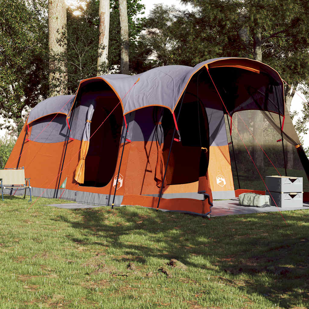 Tunneltelt For Camping 8 Personer Grå Og Oransje Vanntett