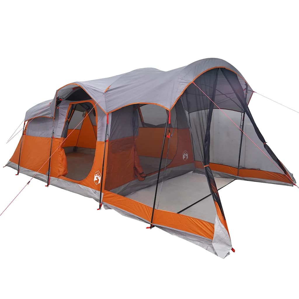 Tunneltelt For Camping 8 Personer Grå Og Oransje Vanntett