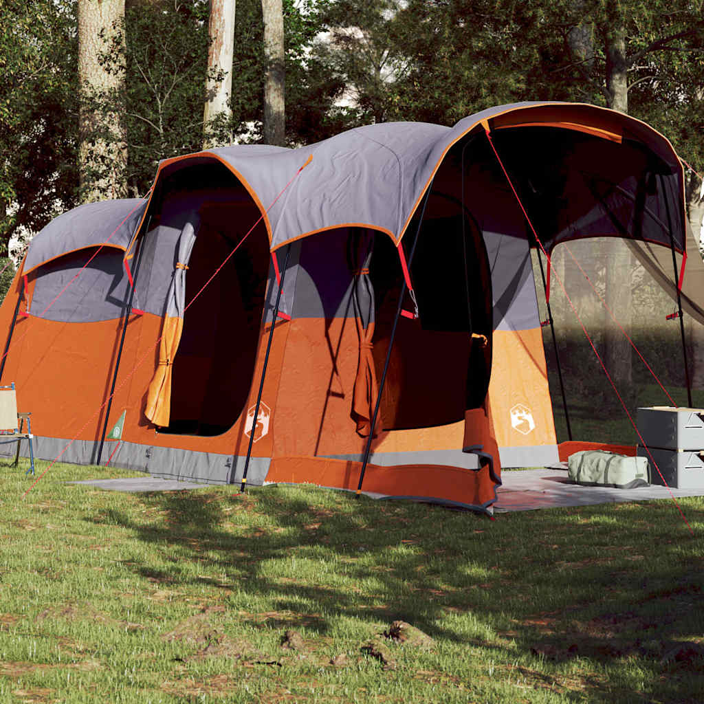 Tunneltelt For Camping 8 Personer Grå Og Oransje Vanntett