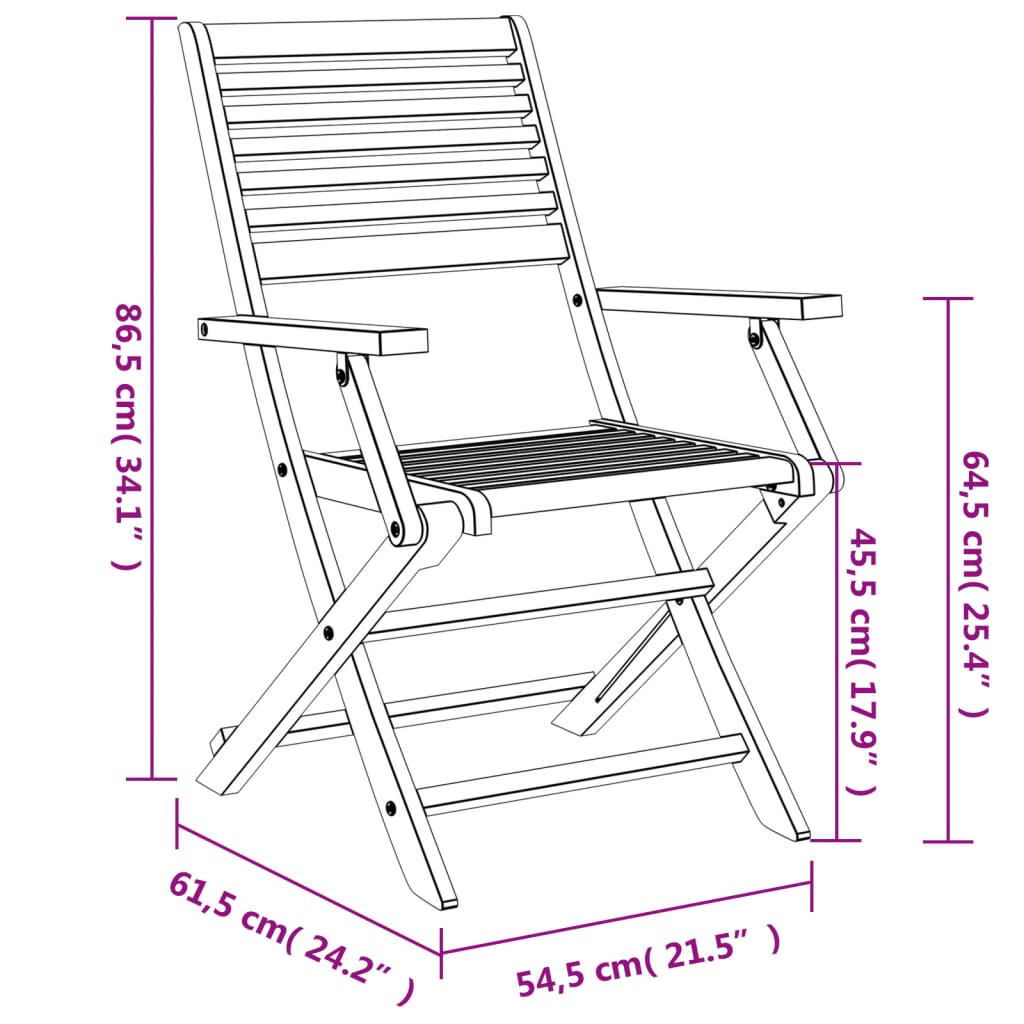 Sammenleggbare Hagestoler 2 Stk 54,5X61,5X86,5 Cm Heltre Akasie