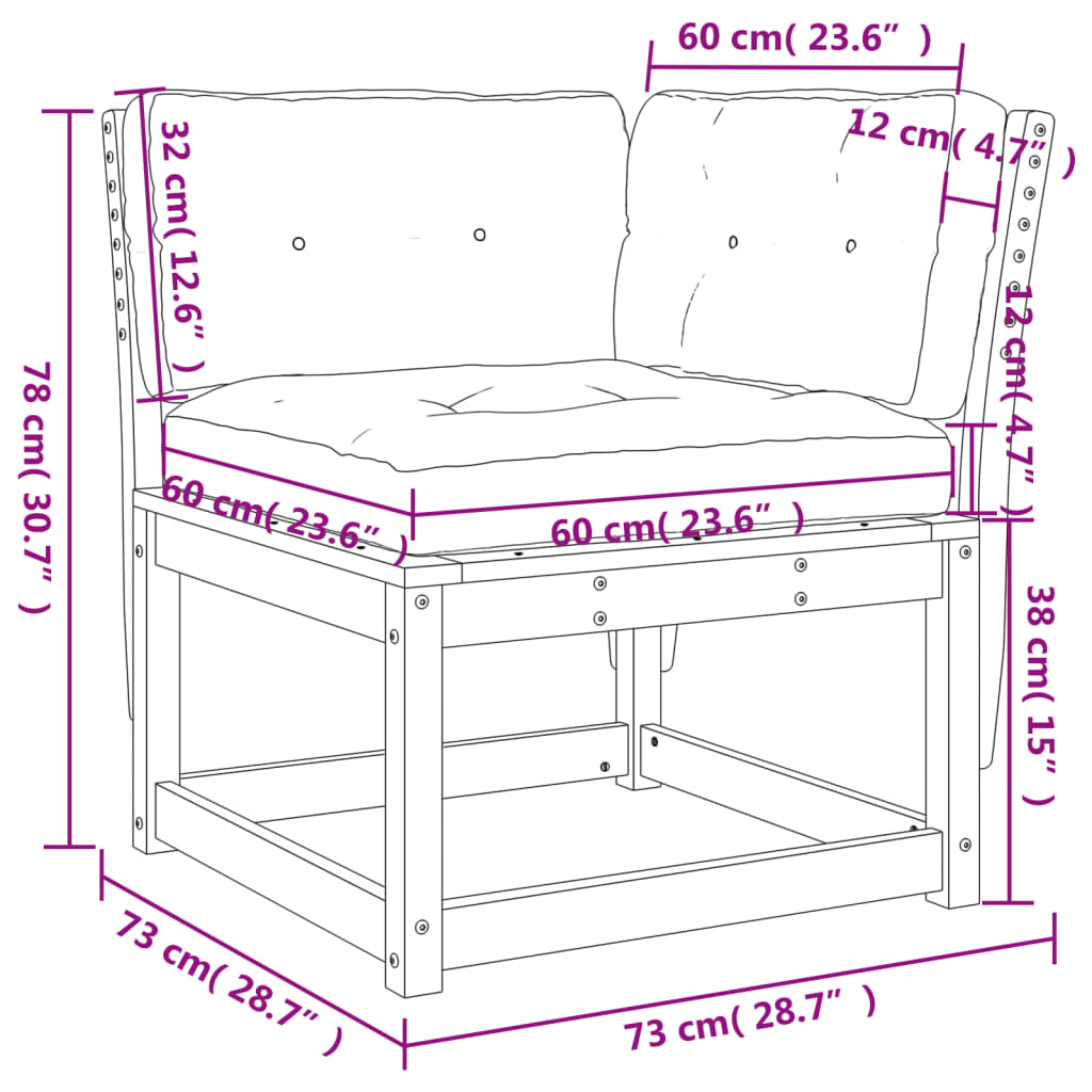 Hagesofa For Hjørne Med Pute 73X73X78 Cm Heltre Douglasgran