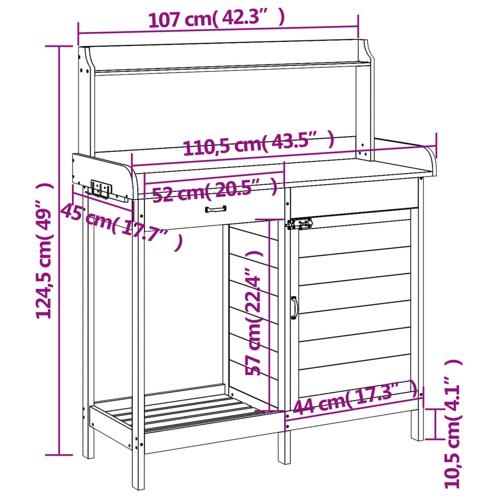 Pottebord Med Skap Grå 110,5X45X124,5 Cm Heltre Gran