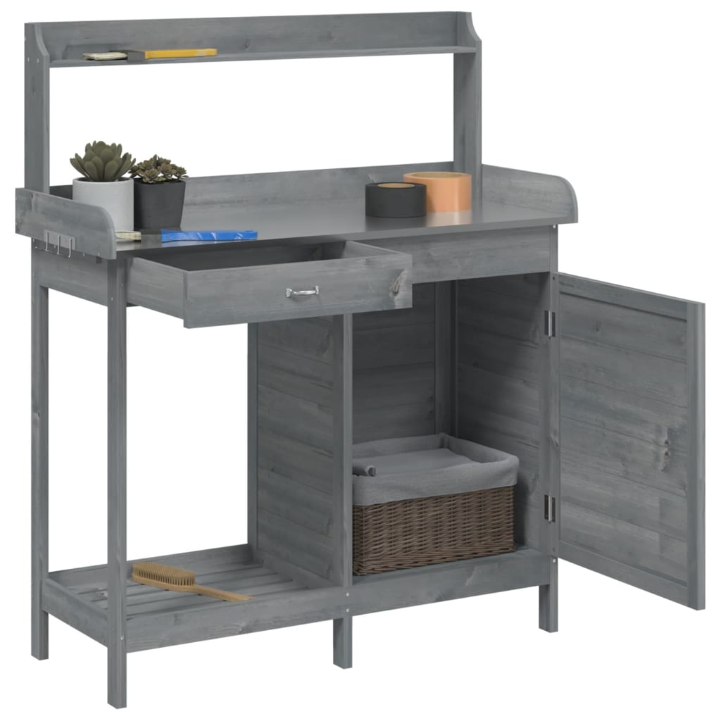 Pottebord Med Skap Grå 110,5X45X124,5 Cm Heltre Gran