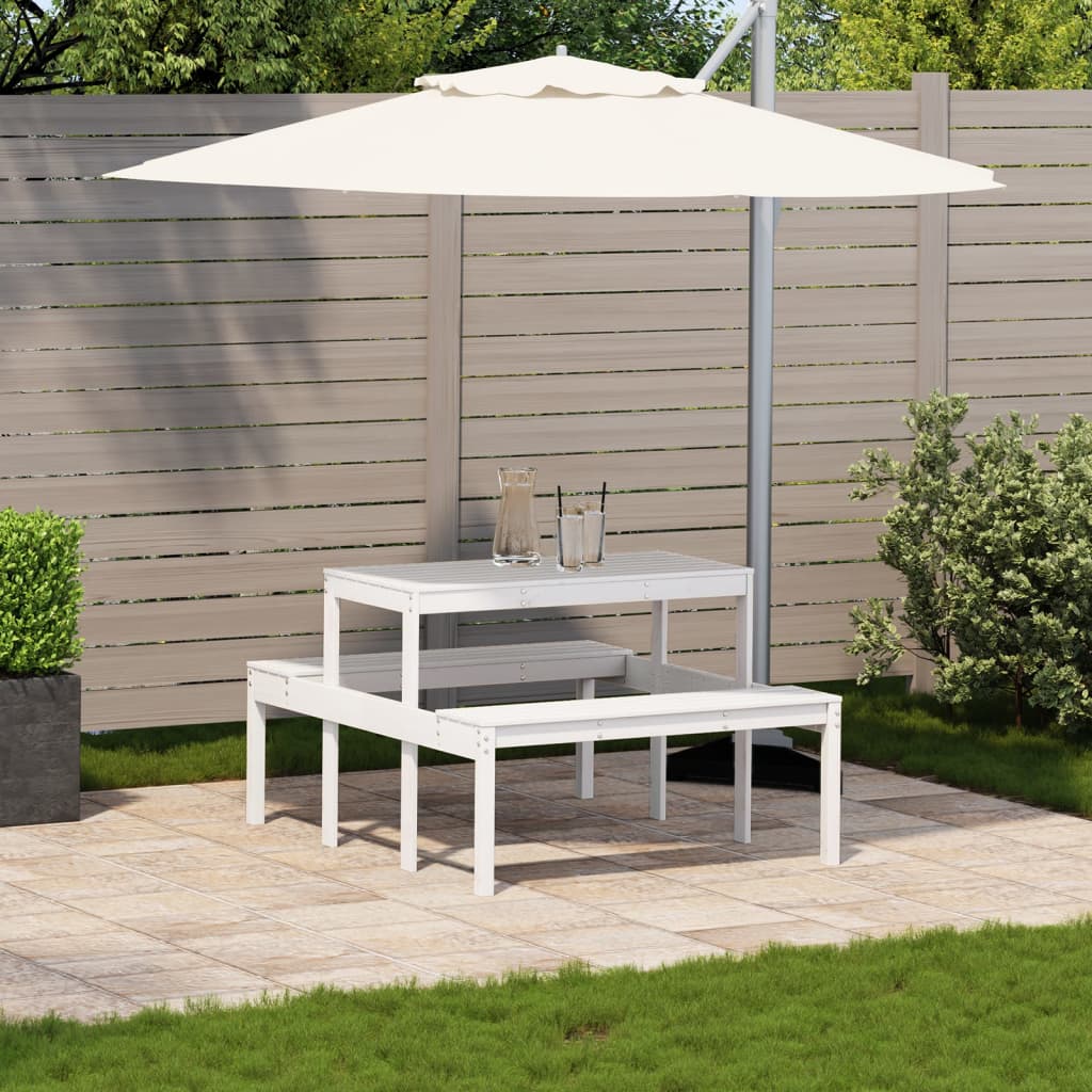 Piknikbord Hvit 110X134X75 Cm Heltre Furu