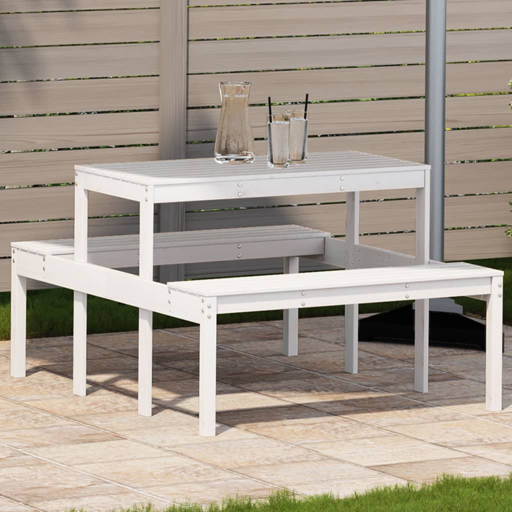Piknikbord Hvit 110X134X75 Cm Heltre Furu