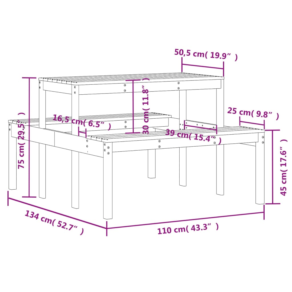 Piknikbord 110X134X75 Cm Impregnert Furu