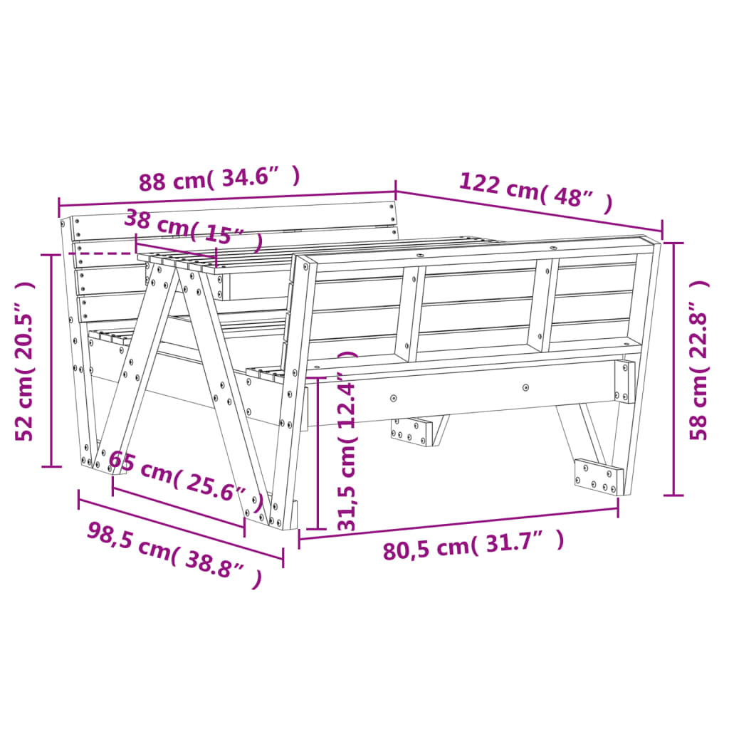 Piknikbord For Barn Hvit 88X122X58 Cm Heltre Furu