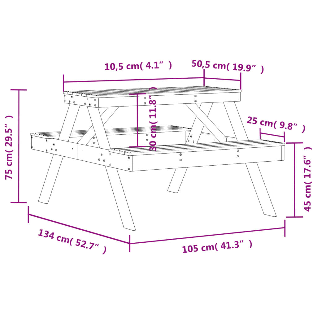 Piknikbord Voksbrun 105X134X75 Cm Heltre Furu