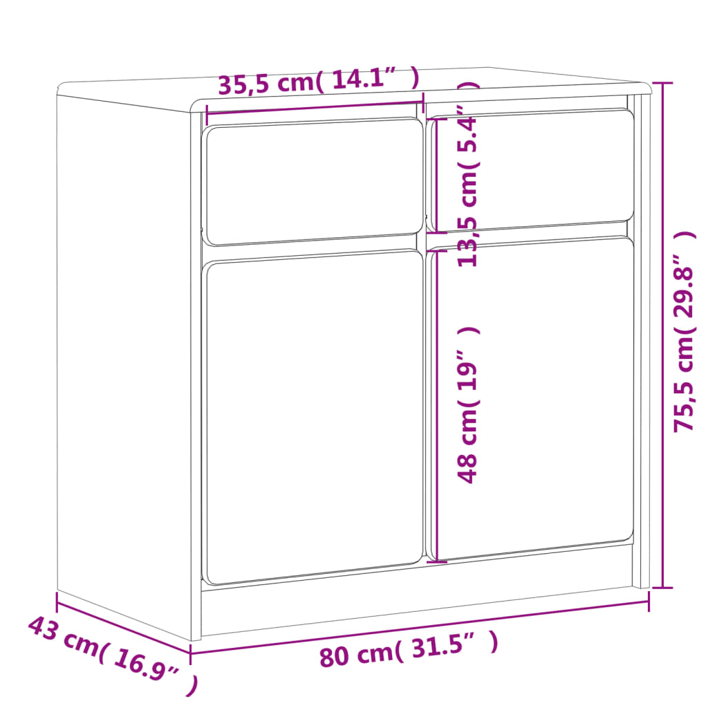 Skjenk Sauda Eik 80X43X75,5 Cm Heltre Furu