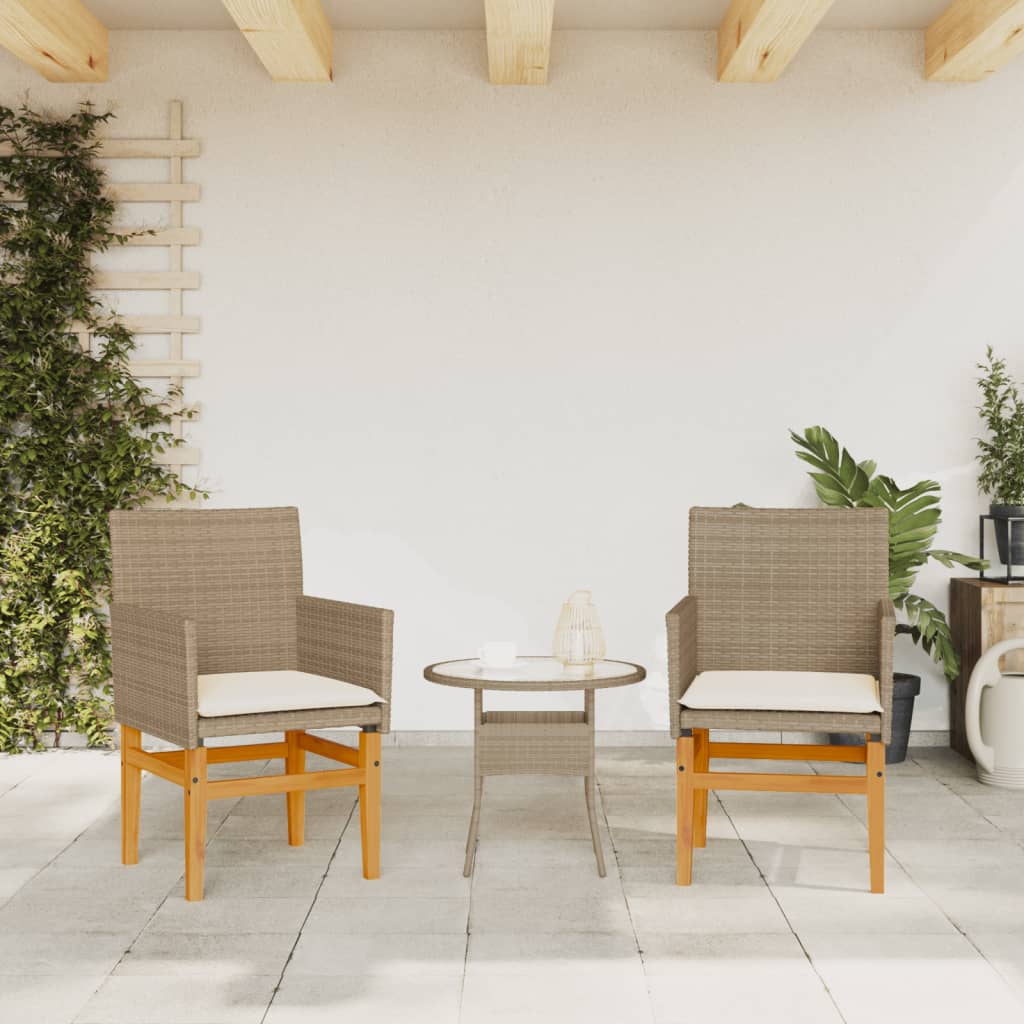 Hagestoler Med Puter 2 Stk Beige Polyrotting Og Heltre