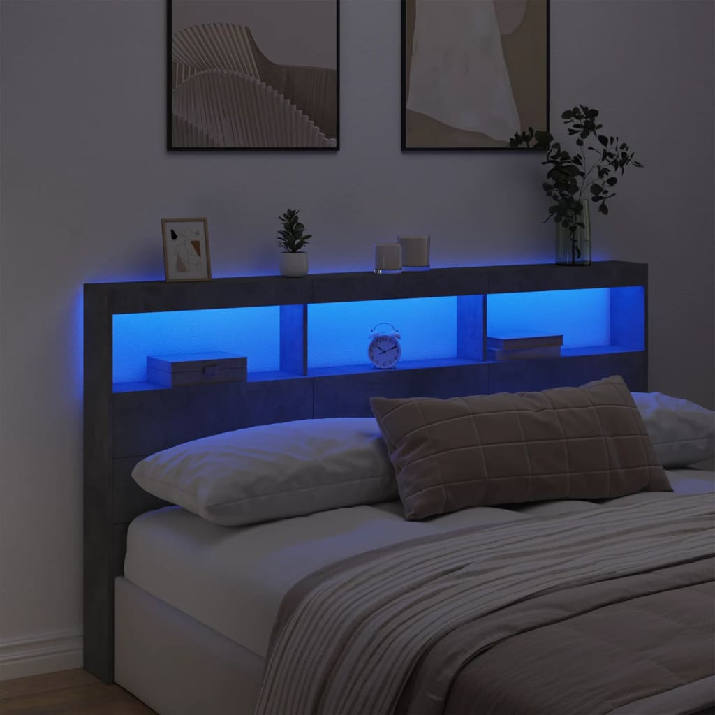 Hodegavl Skap Med Led Betonggrå 180X17X102 Cm