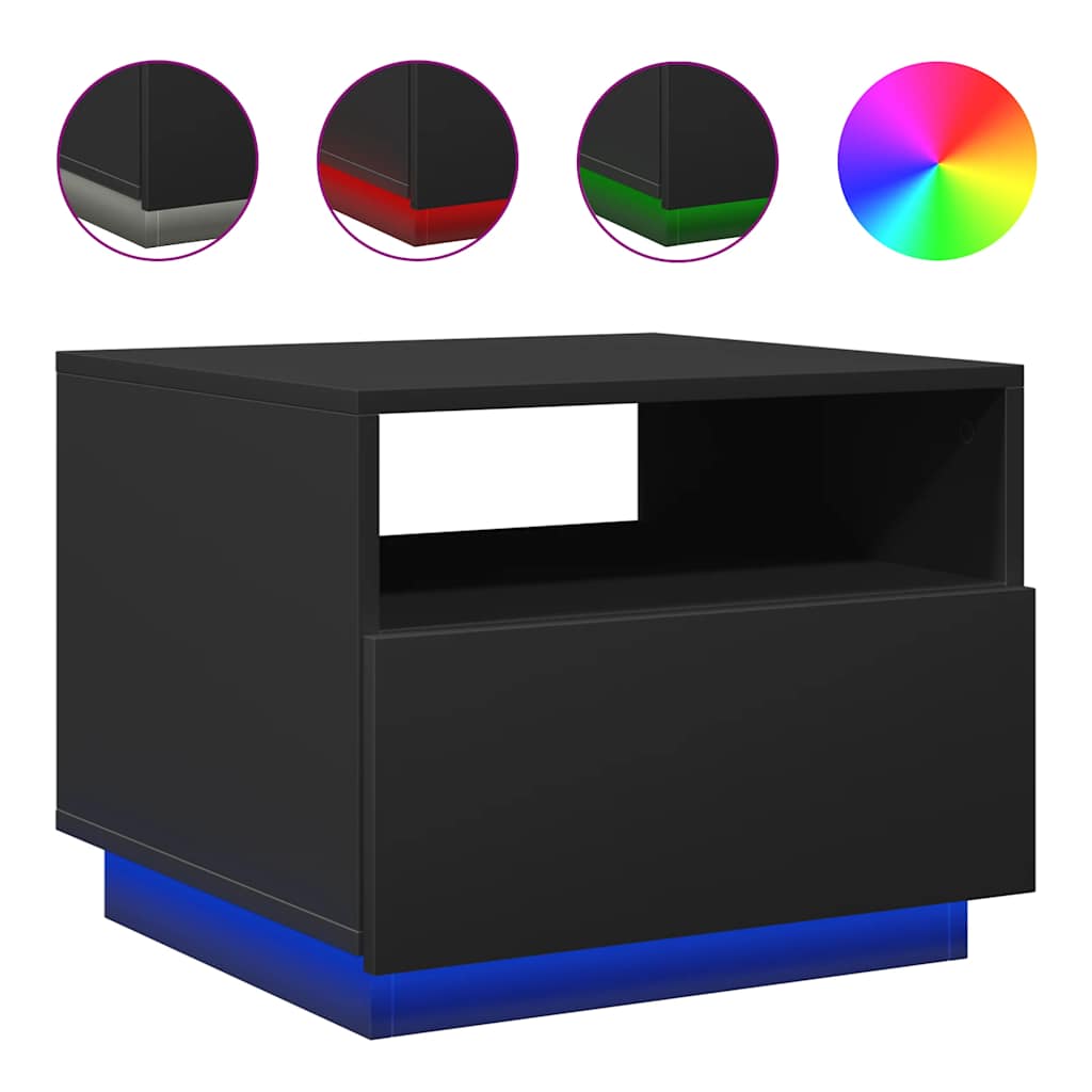 Salongbord Med Led-Lys Svart 50X49X40 Cm