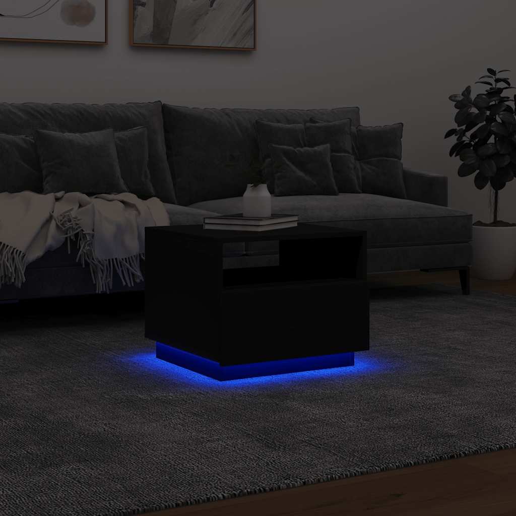 Salongbord Med Led-Lys Svart 50X49X40 Cm