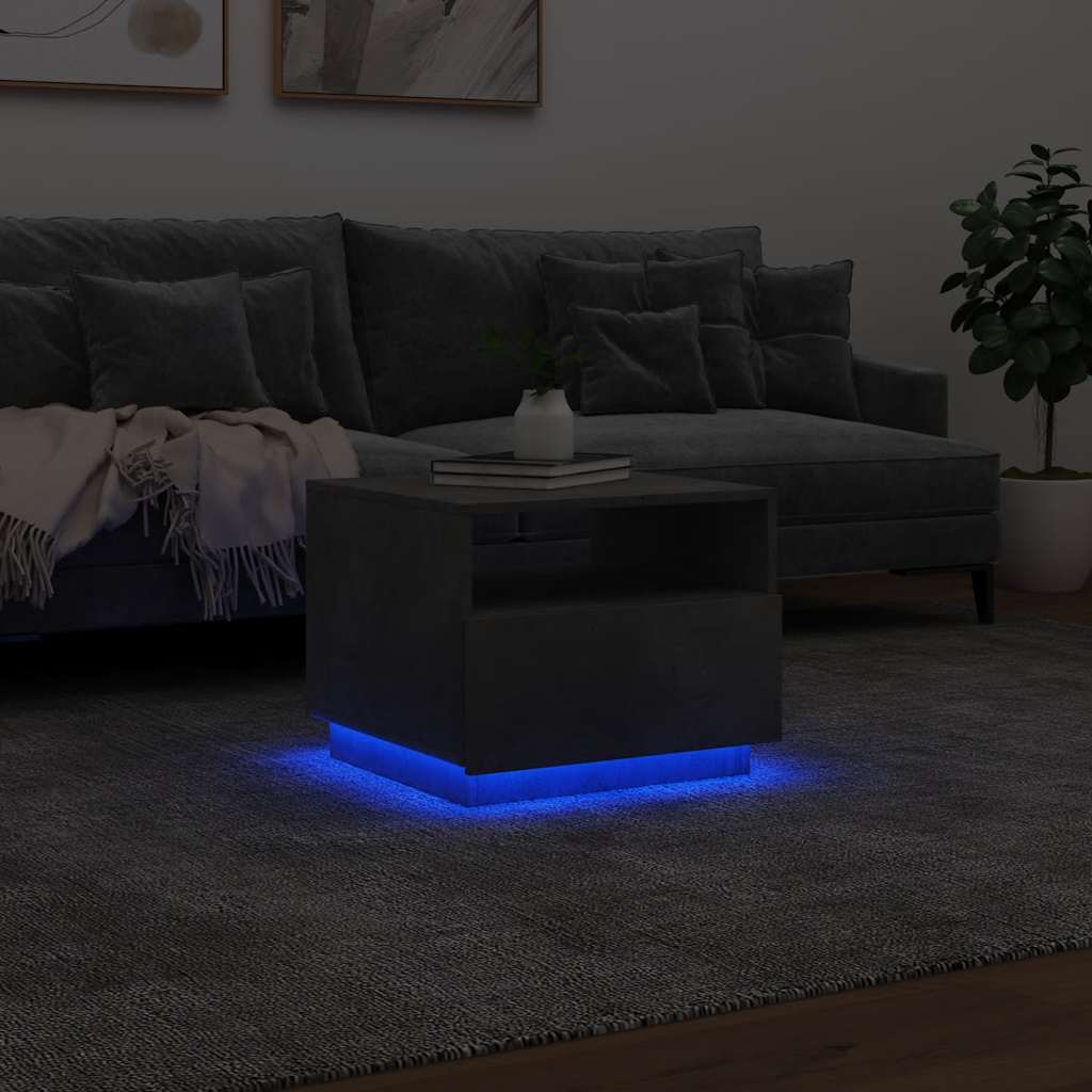 Salongbord Med Led-Lys Betonggrå 50X49X40 Cm