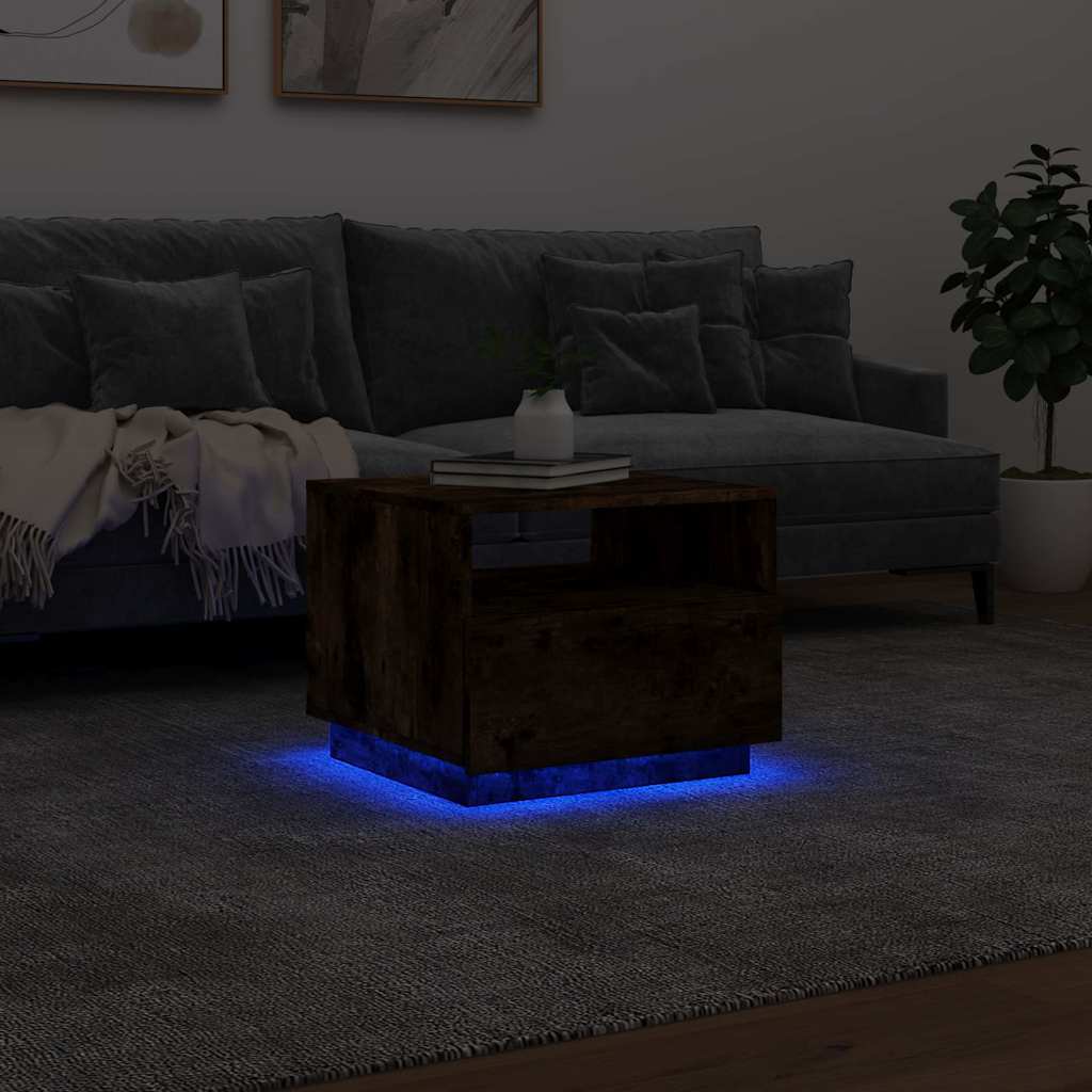 Salongbord Med Led-Lys Røkt Eik 50X49X40 Cm