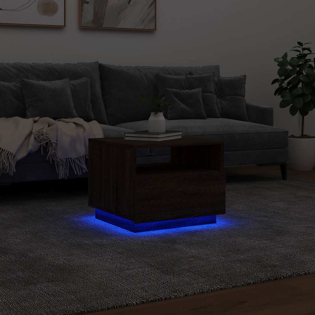 Salongbord Med Led-Lys Brun Eik 50X49X40 Cm