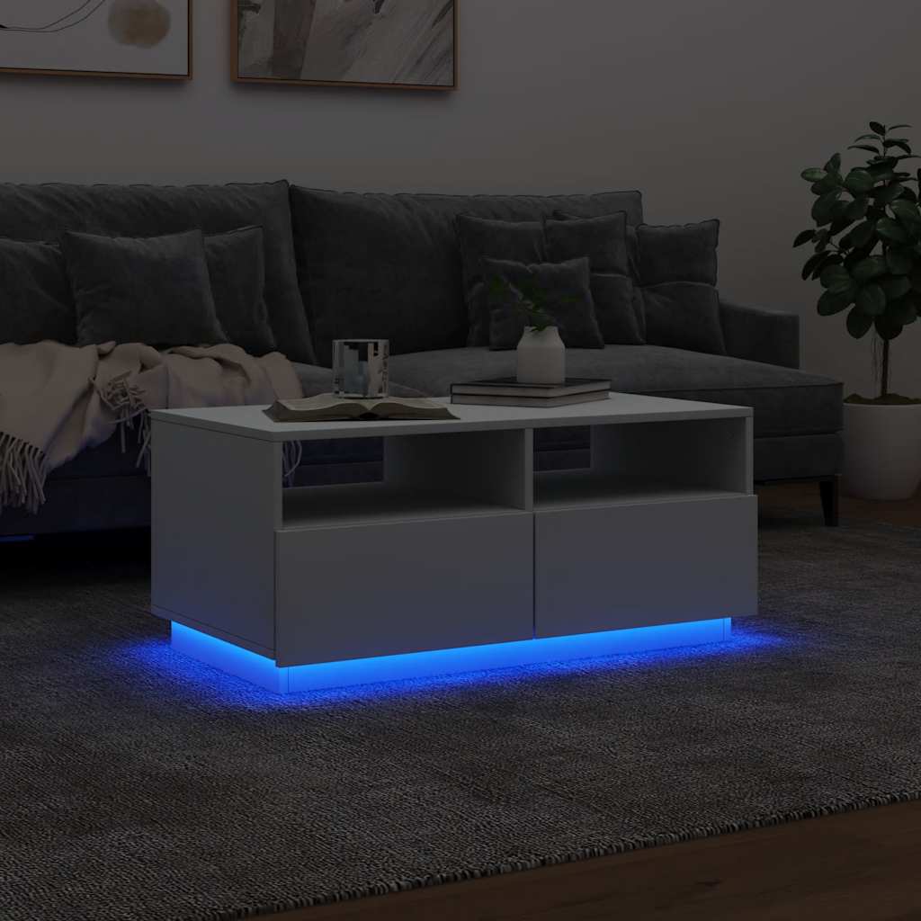 Salongbord Med Led-Lys Hvit 90X49X40 Cm