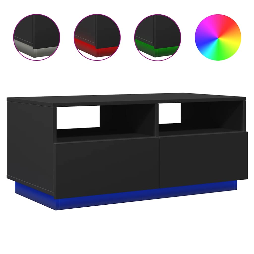 Salongbord Med Led-Lys Svart 90X49X40 Cm