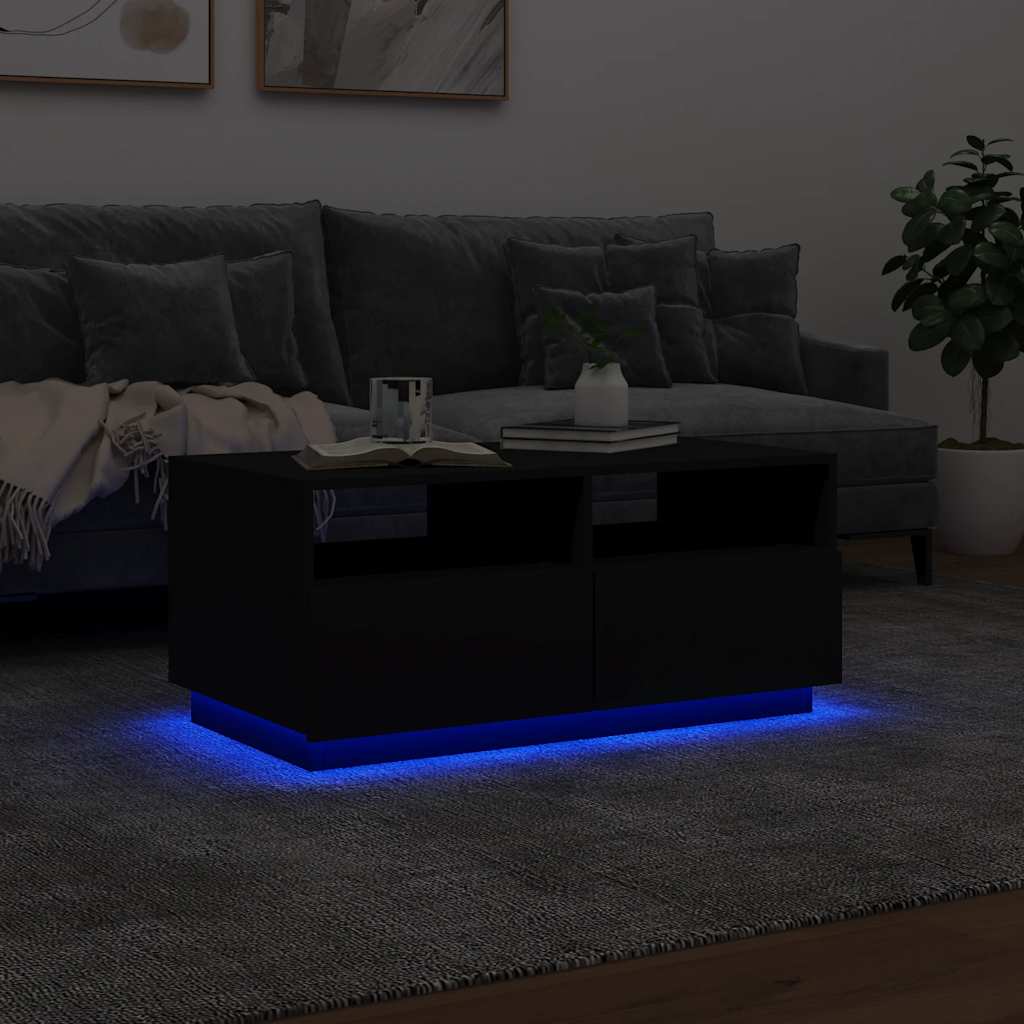 Salongbord Med Led-Lys Svart 90X49X40 Cm