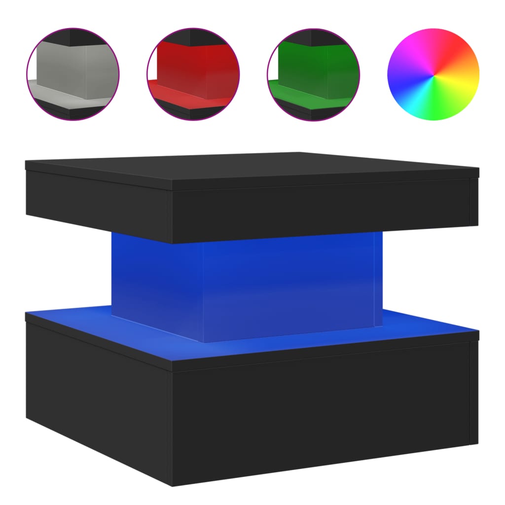 Salongbord Med Led-Lys Svart 50X50X40 Cm