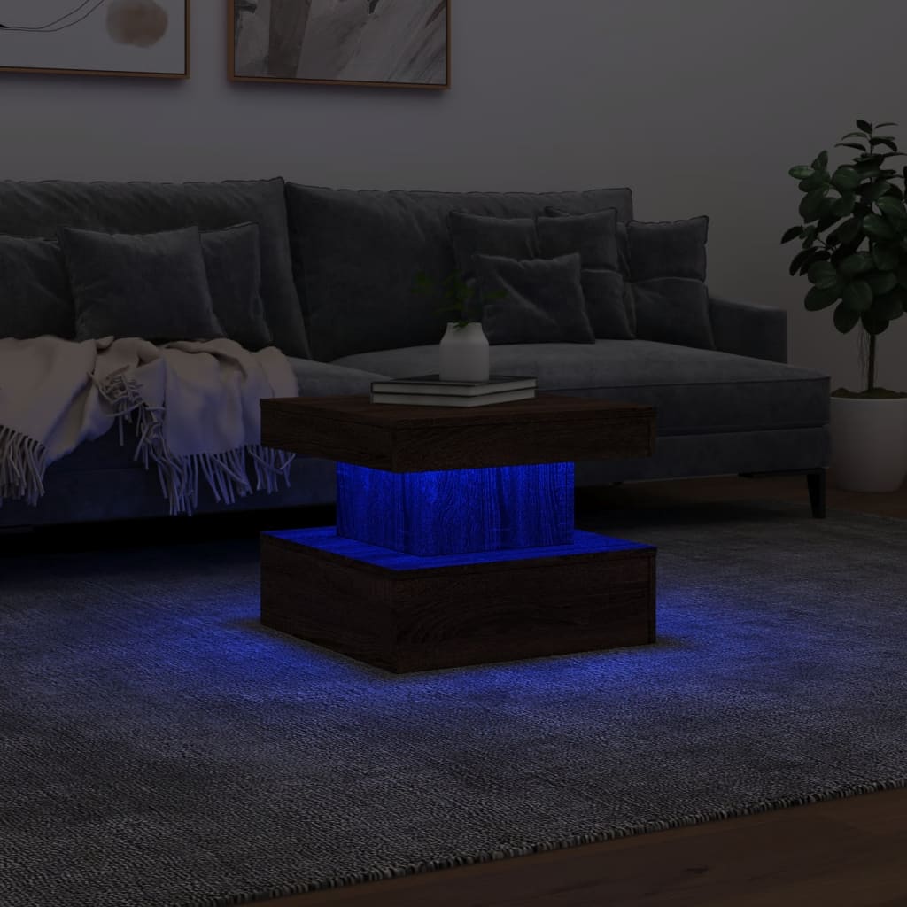 Salongbord Med Led-Lys Brun Eik 50X50X40 Cm
