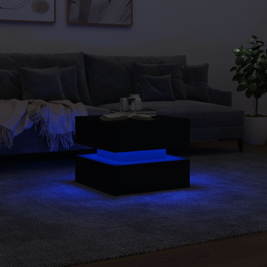 Salongbord Med Led-Lys Svart 50X50X40 Cm