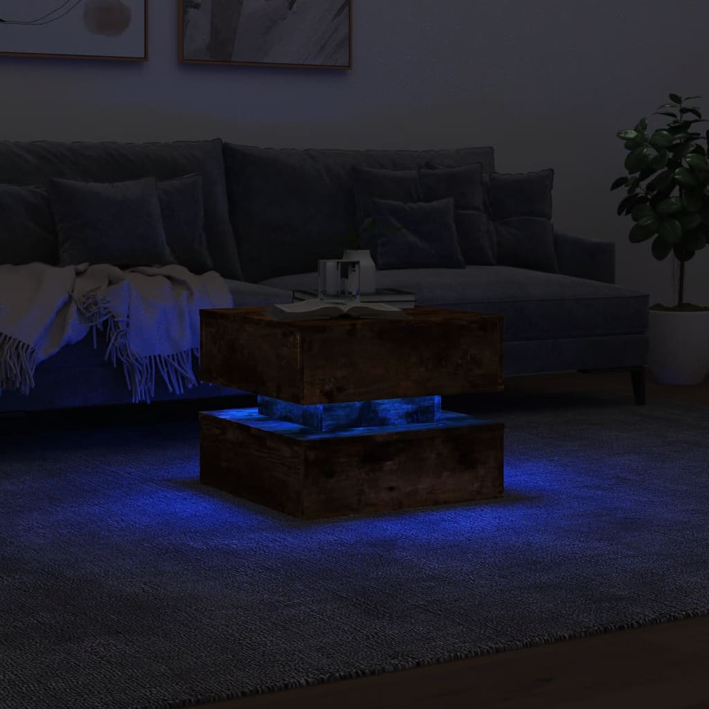 Salongbord Med Led-Lys Sonoma Røkt Eik 50X50X40 Cm