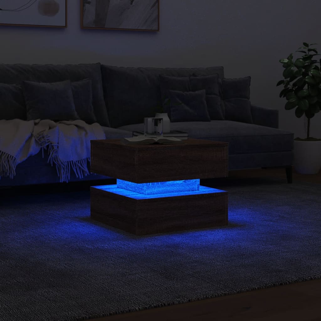 Salongbord Med Led-Lys Brun Eik 50X50X40 Cm