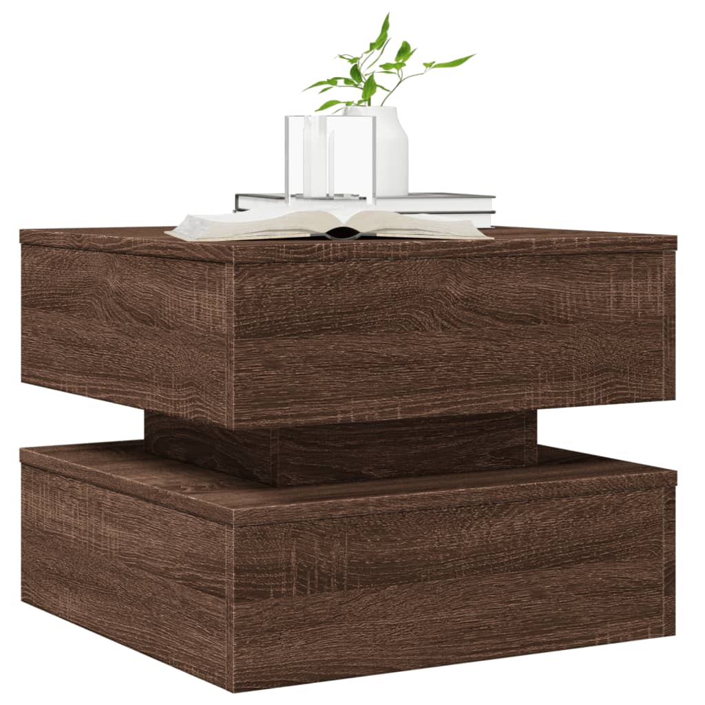 Salongbord Med Led-Lys Brun Eik 50X50X40 Cm