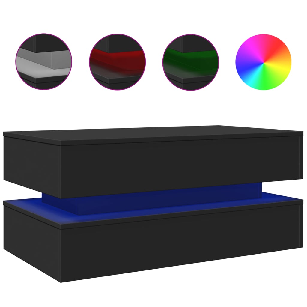 Salongbord Med Led-Lys Svart 90X50X40 Cm